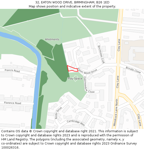 32, EATON WOOD DRIVE, BIRMINGHAM, B26 1ED: Location map and indicative extent of plot