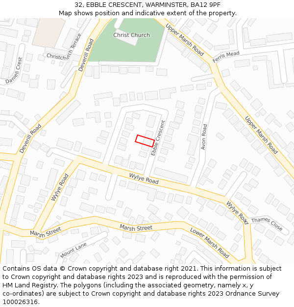 32, EBBLE CRESCENT, WARMINSTER, BA12 9PF: Location map and indicative extent of plot