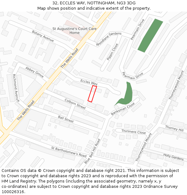 32, ECCLES WAY, NOTTINGHAM, NG3 3DG: Location map and indicative extent of plot