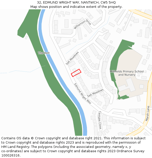 32, EDMUND WRIGHT WAY, NANTWICH, CW5 5HQ: Location map and indicative extent of plot