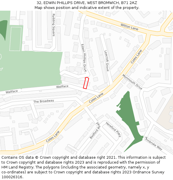 32, EDWIN PHILLIPS DRIVE, WEST BROMWICH, B71 2AZ: Location map and indicative extent of plot