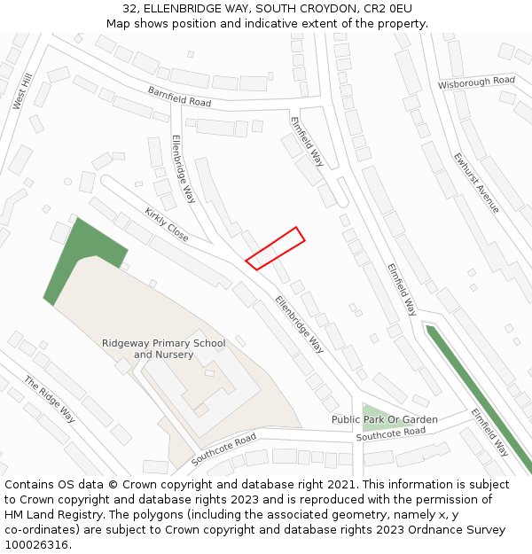 32, ELLENBRIDGE WAY, SOUTH CROYDON, CR2 0EU: Location map and indicative extent of plot