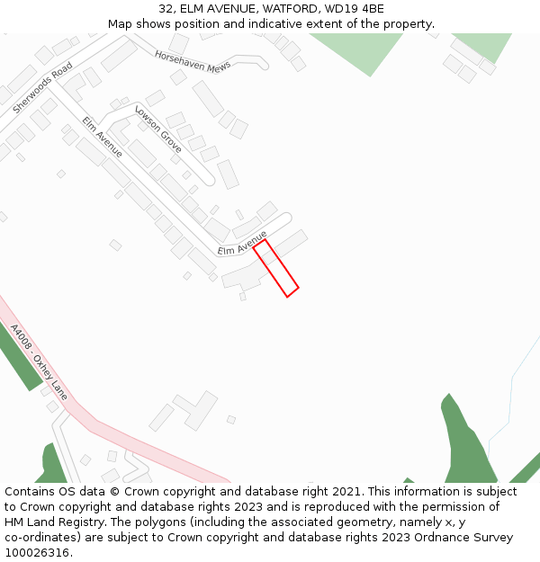 32, ELM AVENUE, WATFORD, WD19 4BE: Location map and indicative extent of plot
