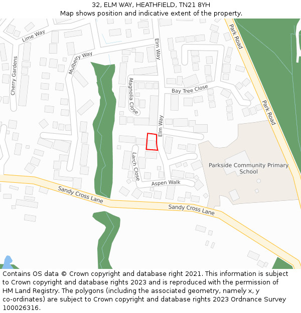 32, ELM WAY, HEATHFIELD, TN21 8YH: Location map and indicative extent of plot