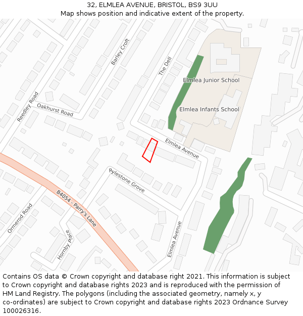 32, ELMLEA AVENUE, BRISTOL, BS9 3UU: Location map and indicative extent of plot