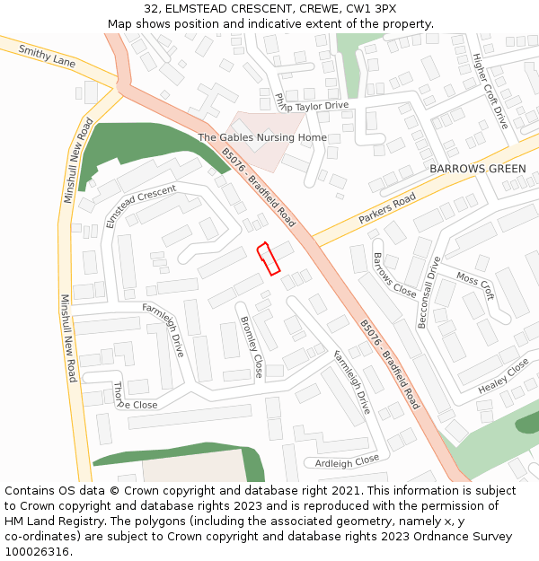 32, ELMSTEAD CRESCENT, CREWE, CW1 3PX: Location map and indicative extent of plot