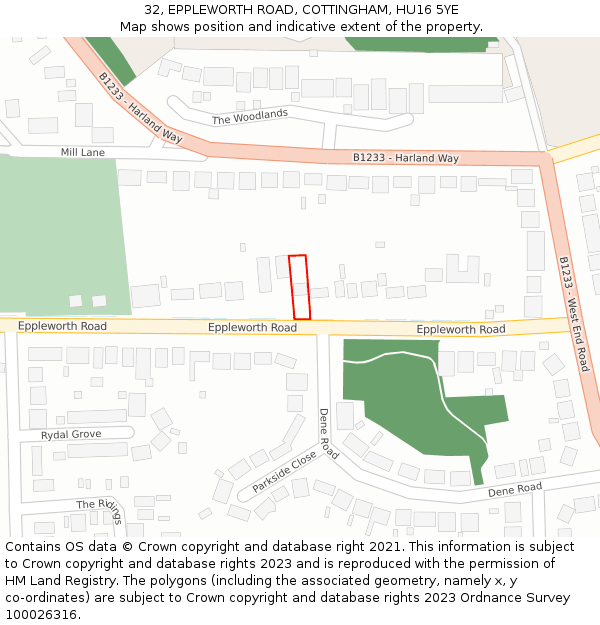 32, EPPLEWORTH ROAD, COTTINGHAM, HU16 5YE: Location map and indicative extent of plot