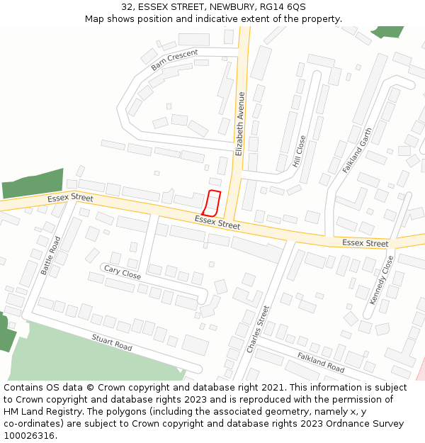 32, ESSEX STREET, NEWBURY, RG14 6QS: Location map and indicative extent of plot
