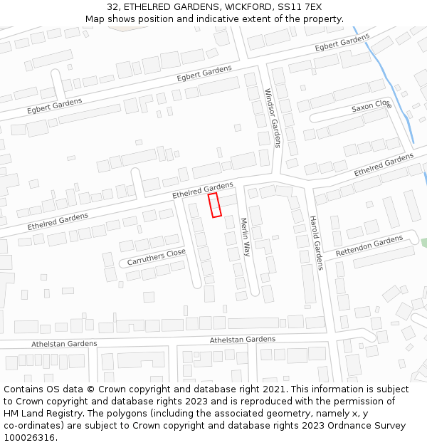 32, ETHELRED GARDENS, WICKFORD, SS11 7EX: Location map and indicative extent of plot