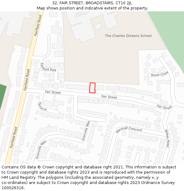 32, FAIR STREET, BROADSTAIRS, CT10 2JL: Location map and indicative extent of plot