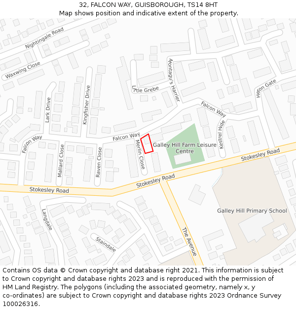 32, FALCON WAY, GUISBOROUGH, TS14 8HT: Location map and indicative extent of plot