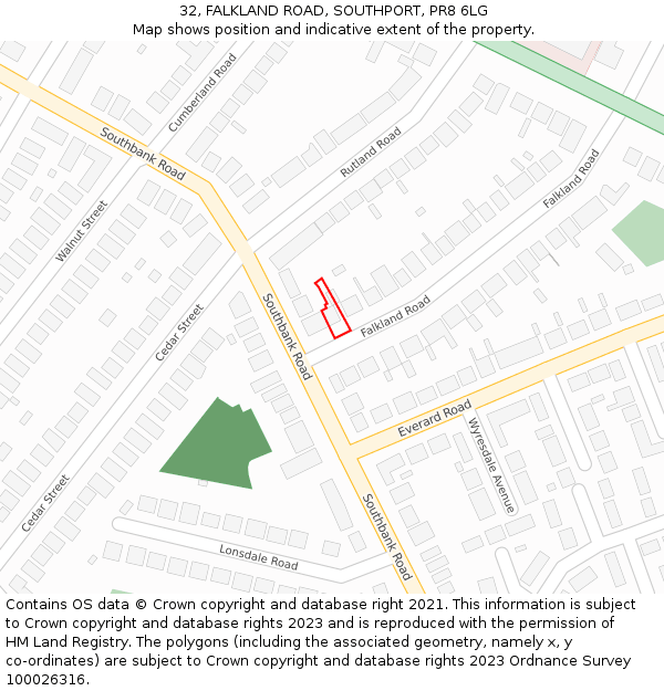 32, FALKLAND ROAD, SOUTHPORT, PR8 6LG: Location map and indicative extent of plot