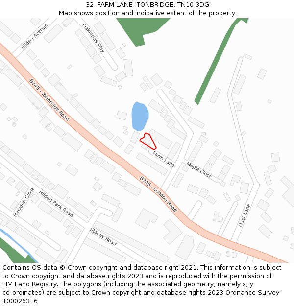 32, FARM LANE, TONBRIDGE, TN10 3DG: Location map and indicative extent of plot