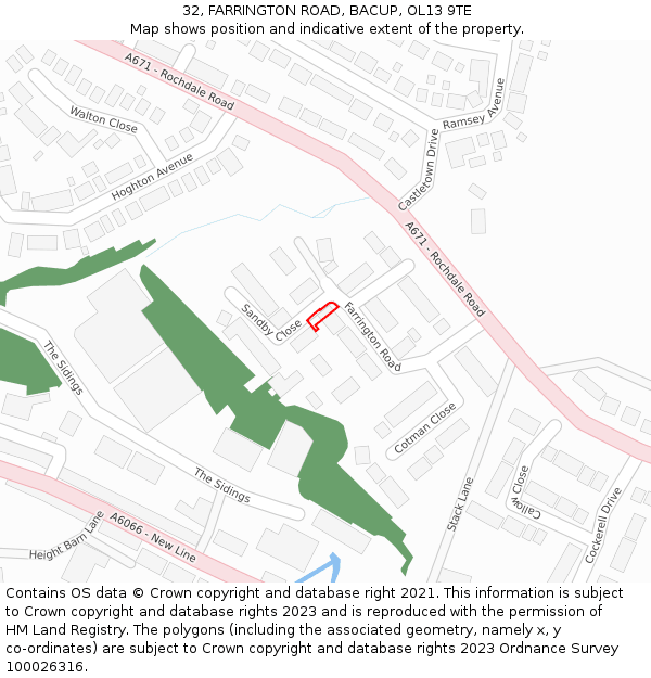 32, FARRINGTON ROAD, BACUP, OL13 9TE: Location map and indicative extent of plot