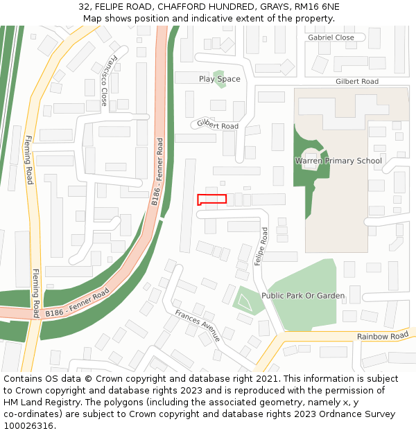 32, FELIPE ROAD, CHAFFORD HUNDRED, GRAYS, RM16 6NE: Location map and indicative extent of plot