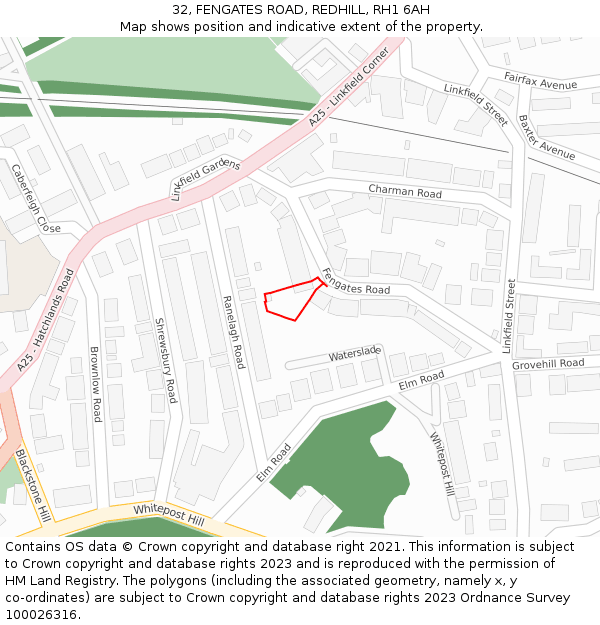 32, FENGATES ROAD, REDHILL, RH1 6AH: Location map and indicative extent of plot