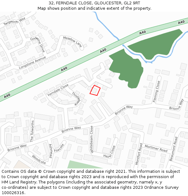 32, FERNDALE CLOSE, GLOUCESTER, GL2 9RT: Location map and indicative extent of plot