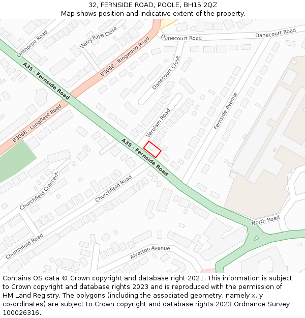 32, FERNSIDE ROAD, POOLE, BH15 2QZ: Location map and indicative extent of plot