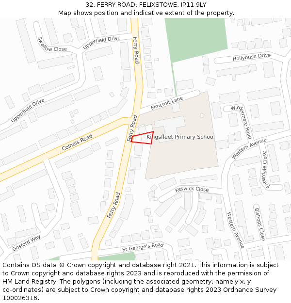 32, FERRY ROAD, FELIXSTOWE, IP11 9LY: Location map and indicative extent of plot