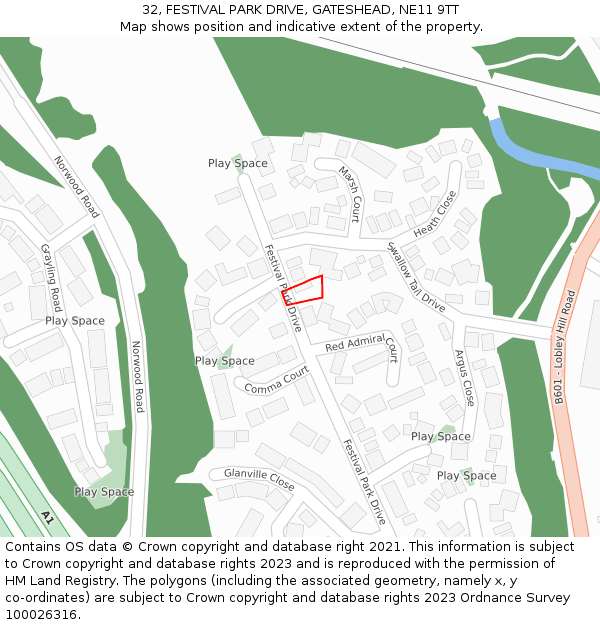 32, FESTIVAL PARK DRIVE, GATESHEAD, NE11 9TT: Location map and indicative extent of plot