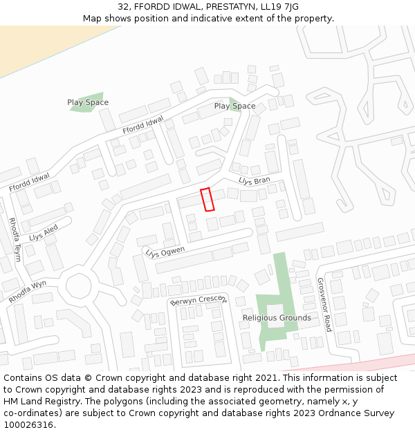 32, FFORDD IDWAL, PRESTATYN, LL19 7JG: Location map and indicative extent of plot