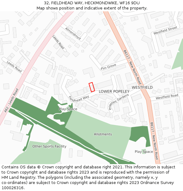 32, FIELDHEAD WAY, HECKMONDWIKE, WF16 9DU: Location map and indicative extent of plot