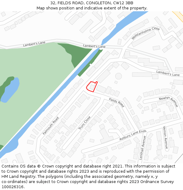 32, FIELDS ROAD, CONGLETON, CW12 3BB: Location map and indicative extent of plot