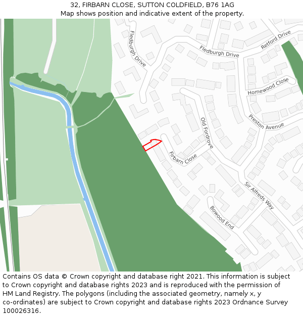 32, FIRBARN CLOSE, SUTTON COLDFIELD, B76 1AG: Location map and indicative extent of plot