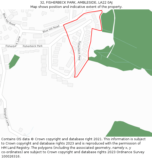 32, FISHERBECK PARK, AMBLESIDE, LA22 0AJ: Location map and indicative extent of plot