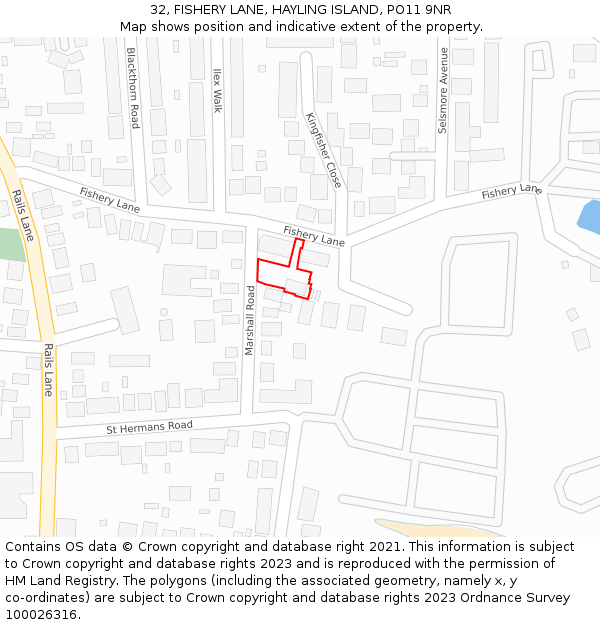32, FISHERY LANE, HAYLING ISLAND, PO11 9NR: Location map and indicative extent of plot