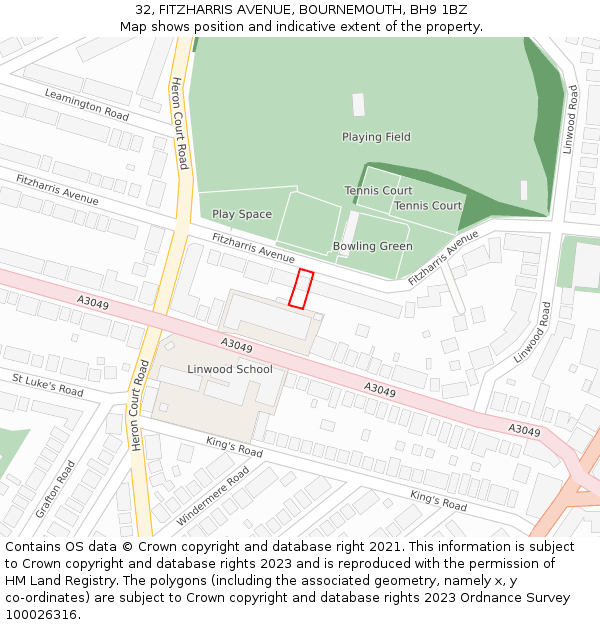 32, FITZHARRIS AVENUE, BOURNEMOUTH, BH9 1BZ: Location map and indicative extent of plot