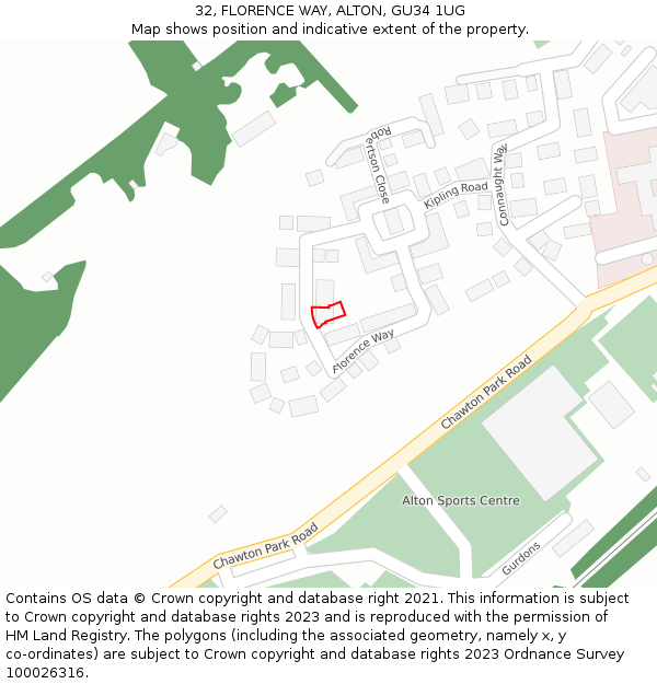 32, FLORENCE WAY, ALTON, GU34 1UG: Location map and indicative extent of plot