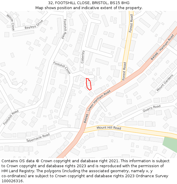 32, FOOTSHILL CLOSE, BRISTOL, BS15 8HG: Location map and indicative extent of plot