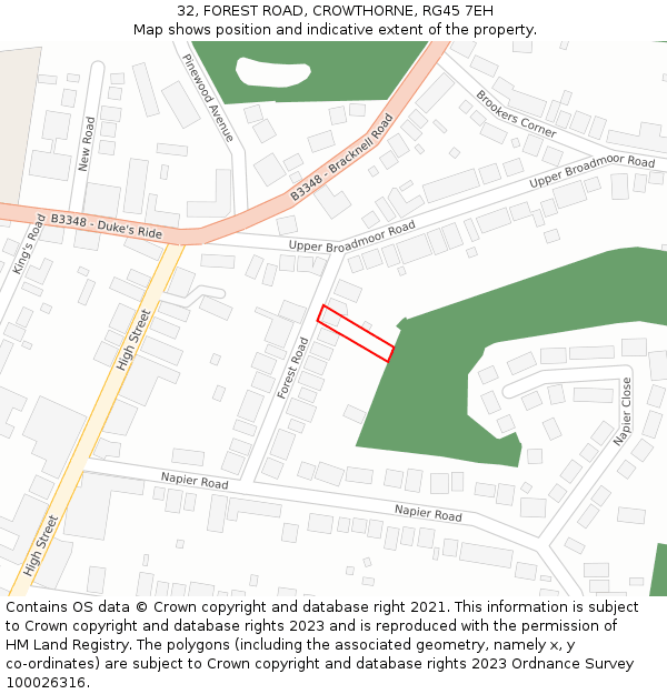 32, FOREST ROAD, CROWTHORNE, RG45 7EH: Location map and indicative extent of plot