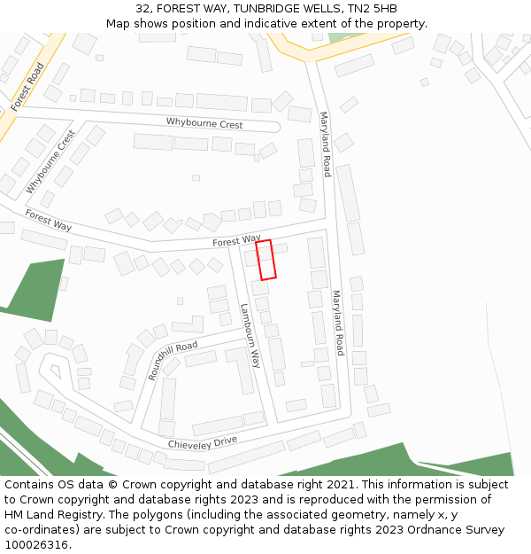 32, FOREST WAY, TUNBRIDGE WELLS, TN2 5HB: Location map and indicative extent of plot