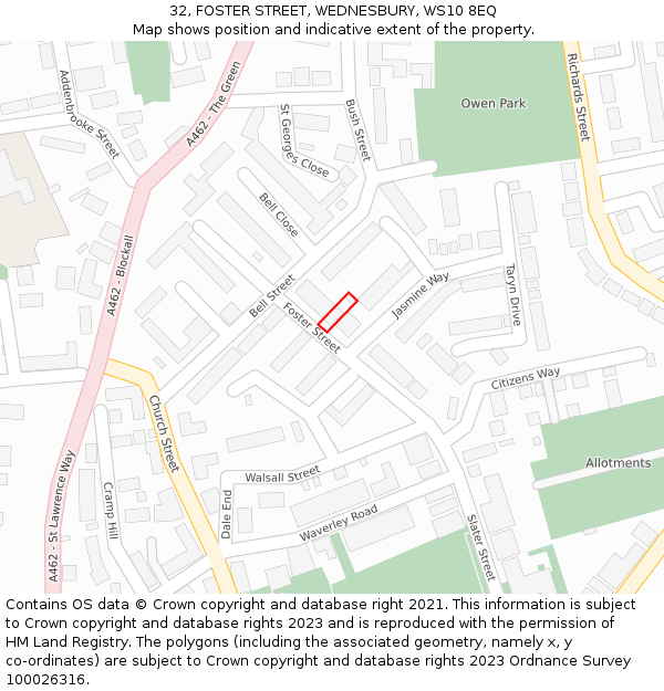 32, FOSTER STREET, WEDNESBURY, WS10 8EQ: Location map and indicative extent of plot