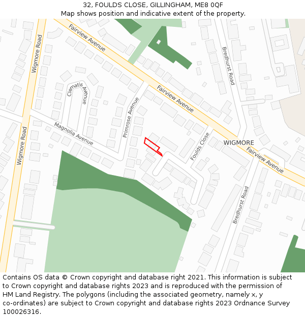 32, FOULDS CLOSE, GILLINGHAM, ME8 0QF: Location map and indicative extent of plot