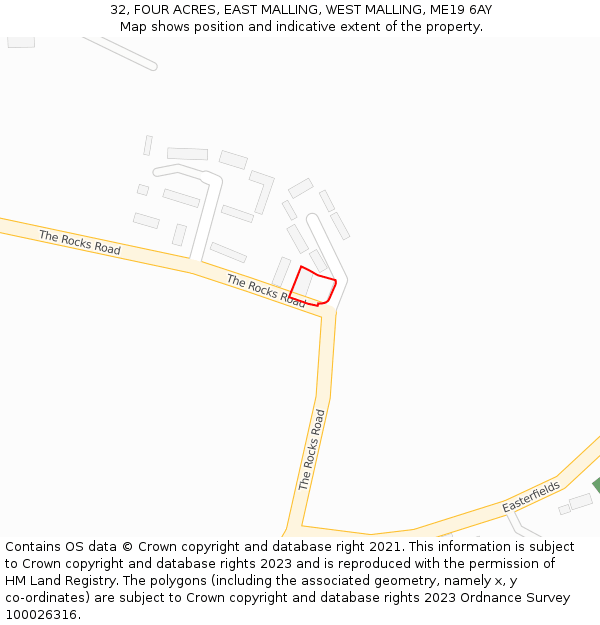 32, FOUR ACRES, EAST MALLING, WEST MALLING, ME19 6AY: Location map and indicative extent of plot