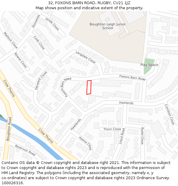 32, FOXONS BARN ROAD, RUGBY, CV21 1JZ: Location map and indicative extent of plot