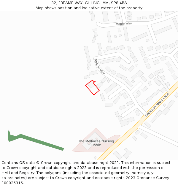 32, FREAME WAY, GILLINGHAM, SP8 4RA: Location map and indicative extent of plot