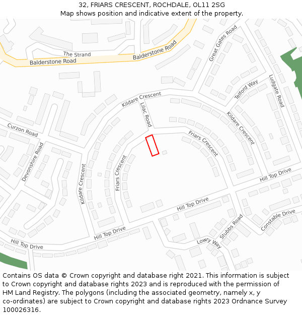 32, FRIARS CRESCENT, ROCHDALE, OL11 2SG: Location map and indicative extent of plot
