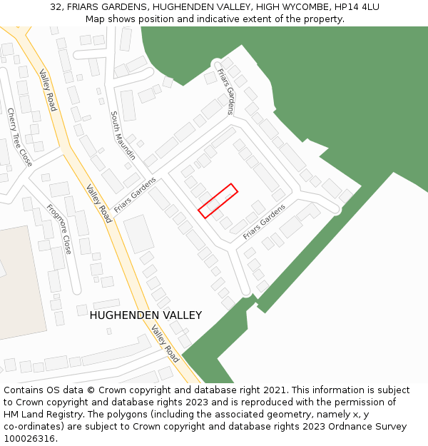 32, FRIARS GARDENS, HUGHENDEN VALLEY, HIGH WYCOMBE, HP14 4LU: Location map and indicative extent of plot