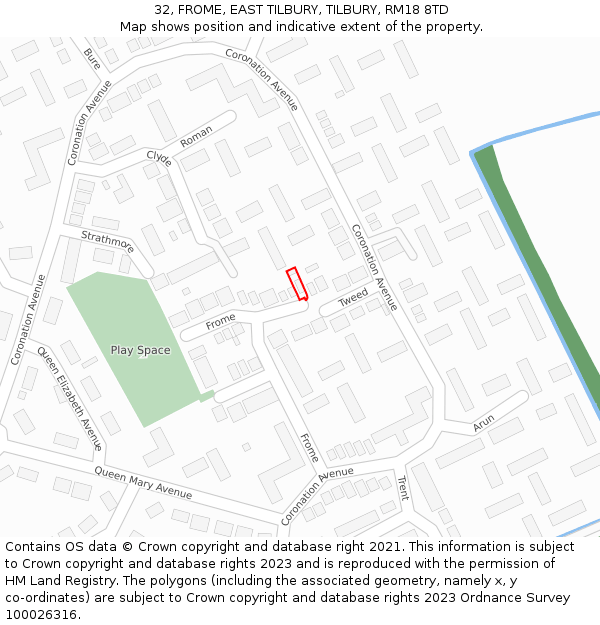 32, FROME, EAST TILBURY, TILBURY, RM18 8TD: Location map and indicative extent of plot