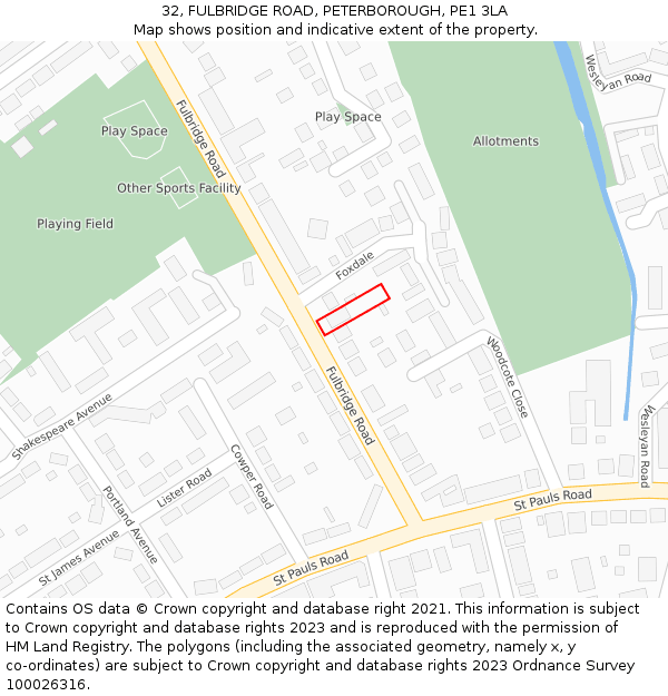 32, FULBRIDGE ROAD, PETERBOROUGH, PE1 3LA: Location map and indicative extent of plot