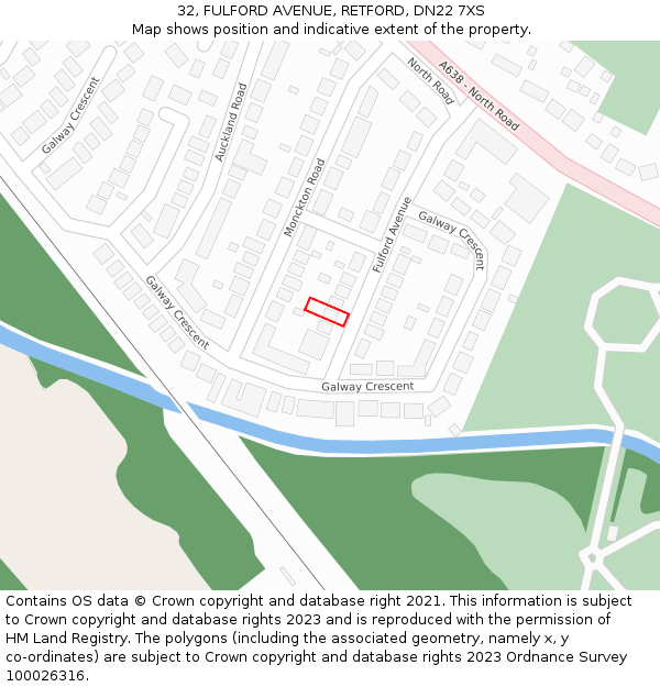 32, FULFORD AVENUE, RETFORD, DN22 7XS: Location map and indicative extent of plot