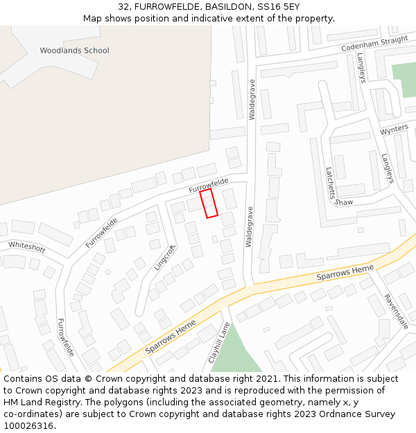32, FURROWFELDE, BASILDON, SS16 5EY: Location map and indicative extent of plot