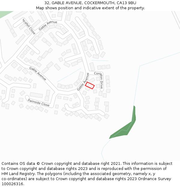 32, GABLE AVENUE, COCKERMOUTH, CA13 9BU: Location map and indicative extent of plot