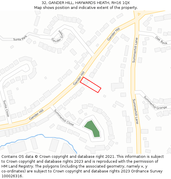 32, GANDER HILL, HAYWARDS HEATH, RH16 1QX: Location map and indicative extent of plot