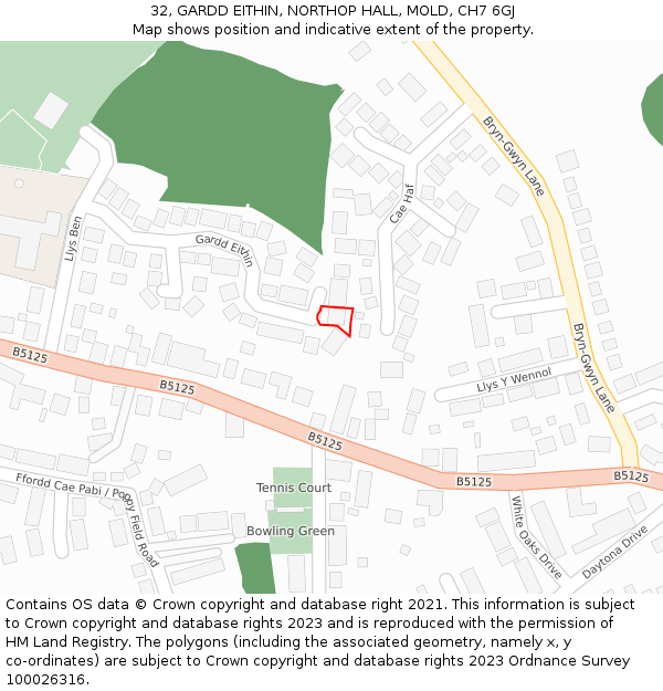 32, GARDD EITHIN, NORTHOP HALL, MOLD, CH7 6GJ: Location map and indicative extent of plot