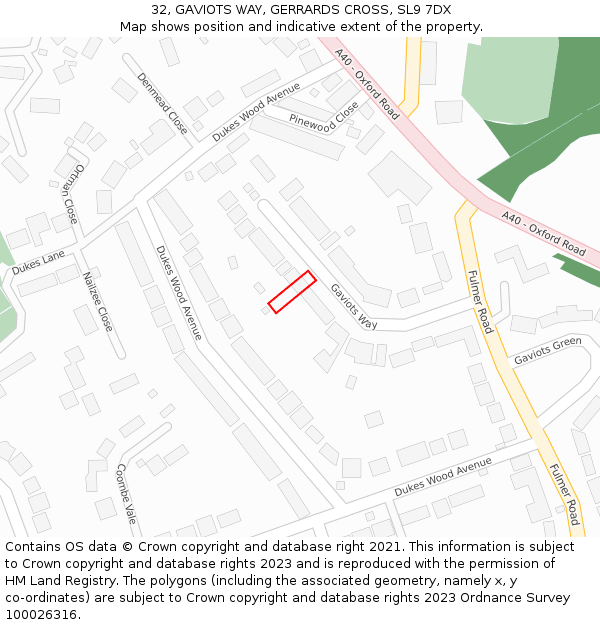 32, GAVIOTS WAY, GERRARDS CROSS, SL9 7DX: Location map and indicative extent of plot